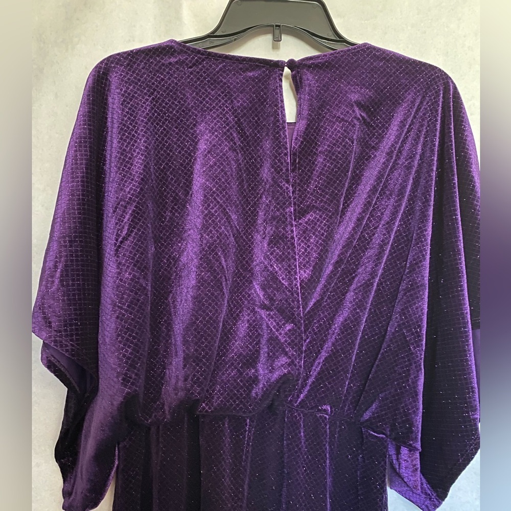 NWT Jessica Howard Purple Glitter Velvet Cocktail Dress Petite 10 Cape Sleeve - Picture 8 of 15